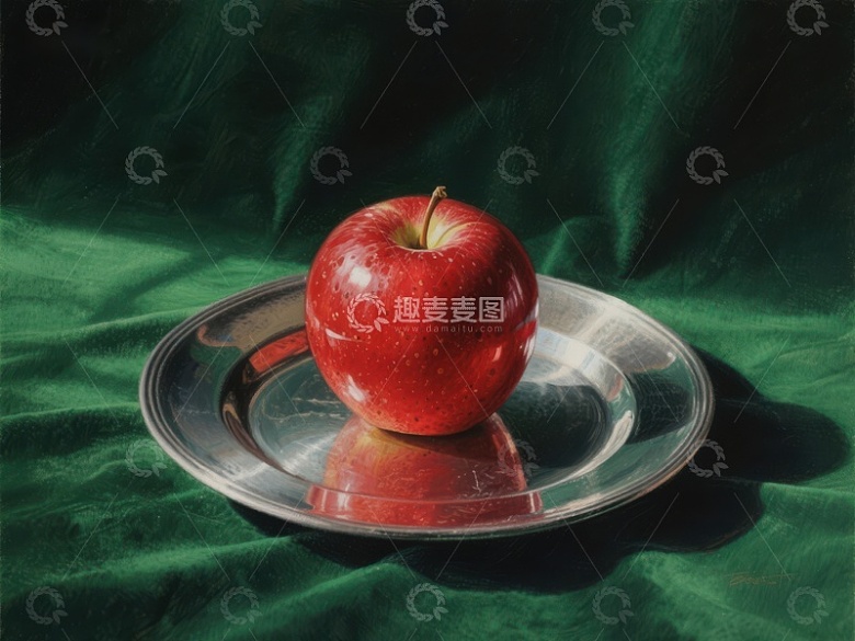 红苹果置于银盘之上