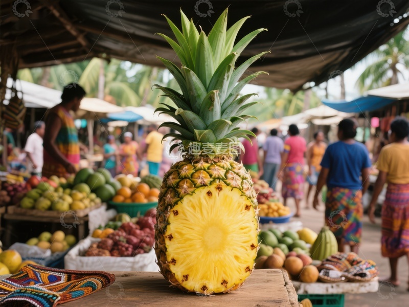 市场上的新鲜菠萝