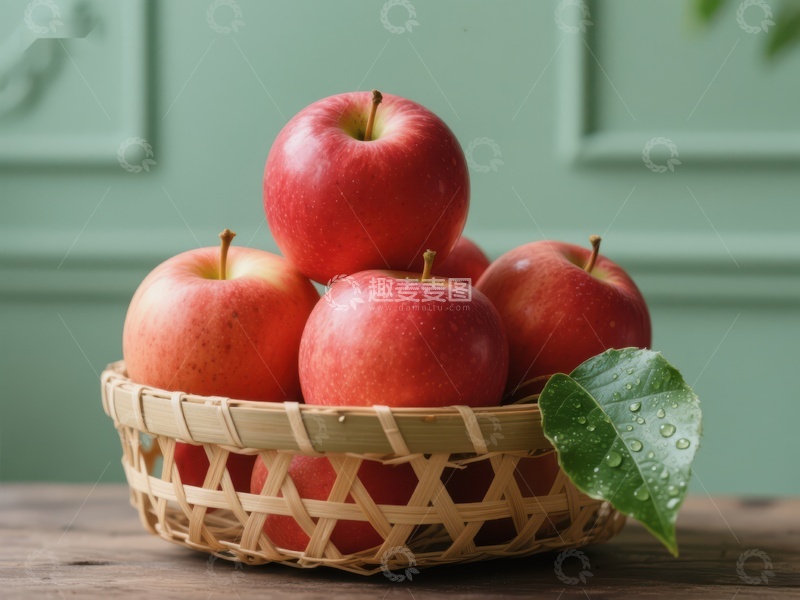 高清大图下载【趣麦麦图】竹篮中的红苹果