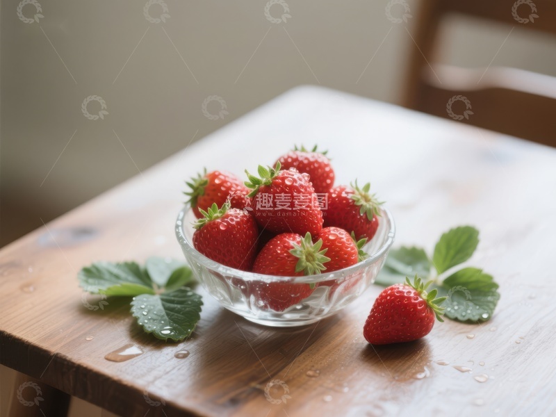 高清大图下载【趣麦麦图】新鲜草莓置于透明碗中