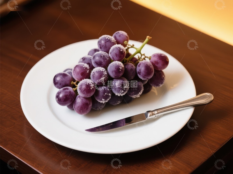 高清大图下载【趣麦麦图】盘中紫葡萄配刀具