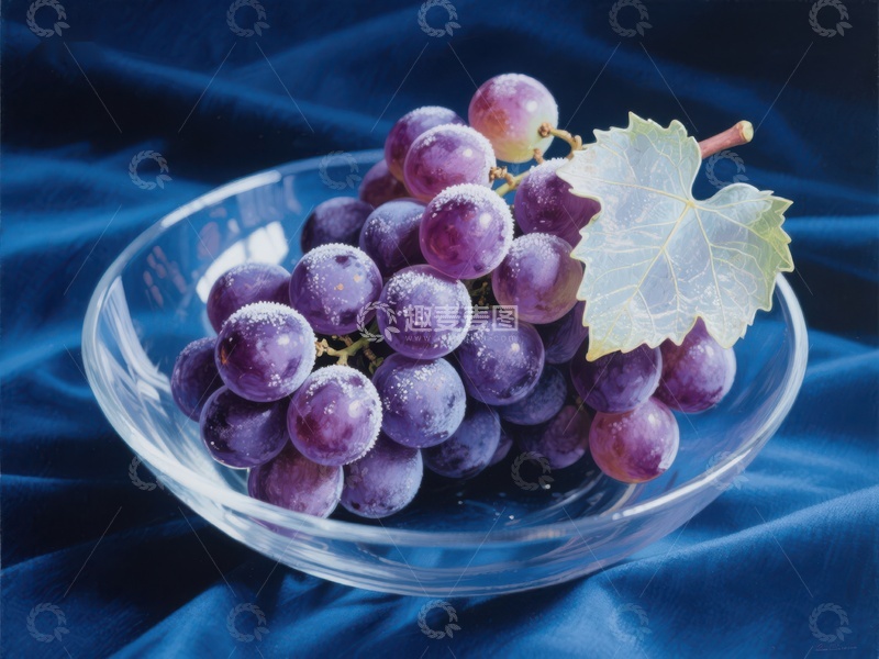高清大图下载【趣麦麦图】透明碗中的葡萄与绿叶