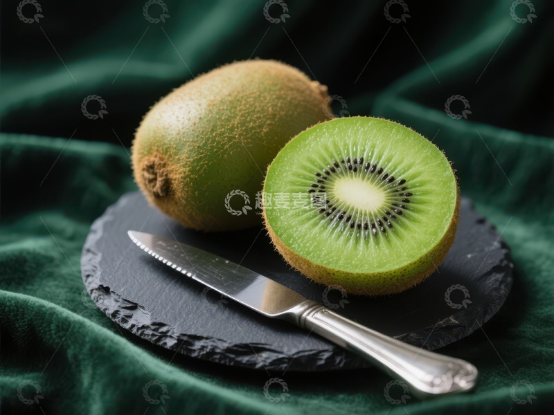 高清大图下载【趣麦麦图】新鲜猕猴桃与刀具的静物组合