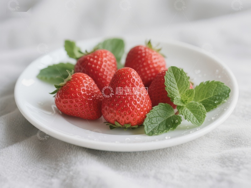 高清大图下载【趣麦麦图】新鲜草莓配薄荷叶