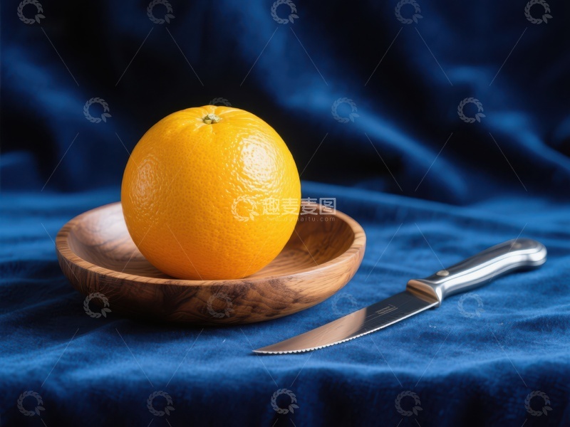 高清大图下载【趣麦麦图】橙子置于木碗旁配刀具