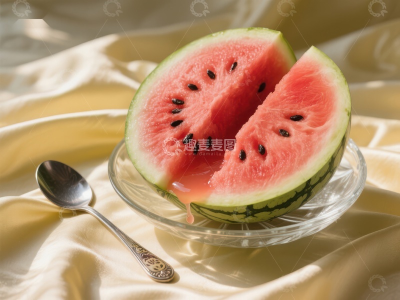高清大图下载【趣麦麦图】切开的西瓜置于玻璃碗中