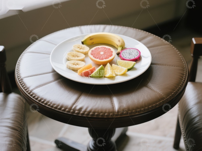 高清大图下载【趣麦麦图】水果拼盘置于圆形桌面上