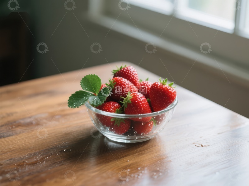 高清大图下载【趣麦麦图】新鲜草莓置于透明碗中