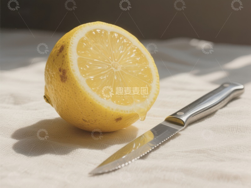 高清大图下载【趣麦麦图】切开的柠檬与刀具
