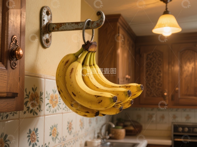 高清大图下载【趣麦麦图】厨房挂钩上的香蕉串