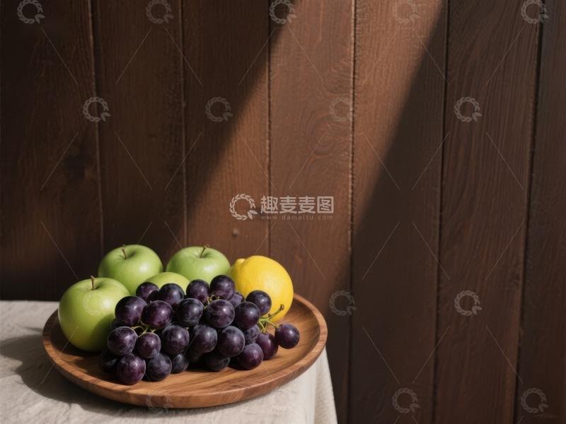 高清大图下载【趣麦麦图】木盘上的新鲜水果组合
