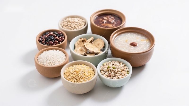 高清大图下载【趣麦麦图】-多种谷物与粥品的健康组合