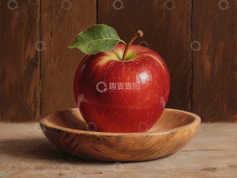 红苹果置于木质碗中