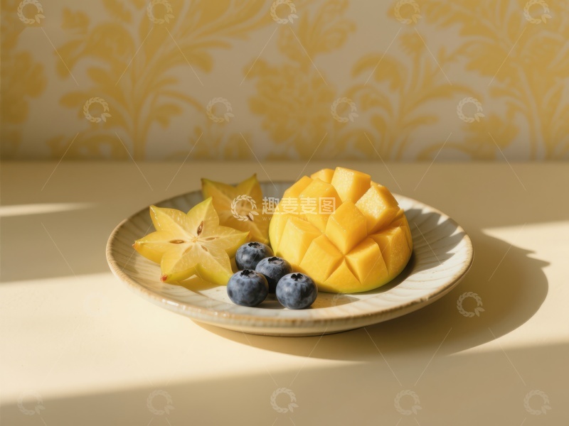 高清大图下载【趣麦麦图】芒果蓝莓与杨桃的静谧果盘