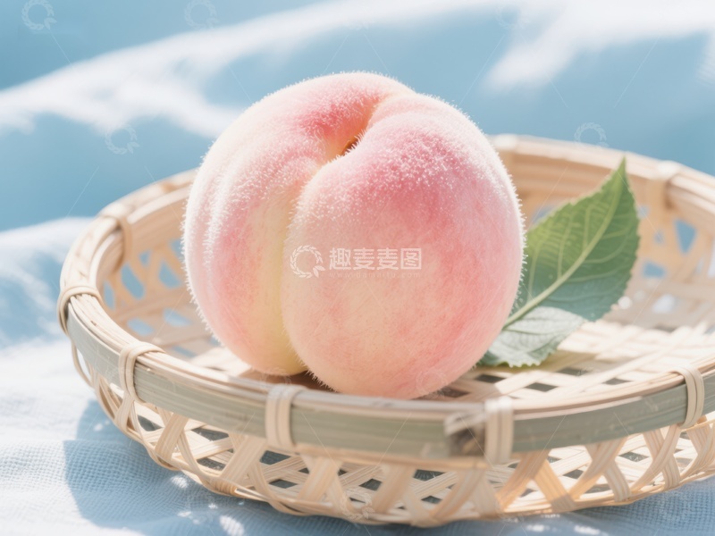 高清大图下载【趣麦麦图】新鲜桃子置于竹篮中