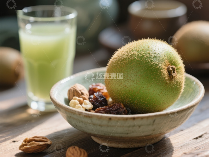 高清大图下载【趣麦麦图】猕猴桃与坚果搭配的健康早餐