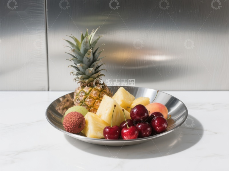 高清大图下载【趣麦麦图】新鲜水果拼盘，菠萝樱桃等