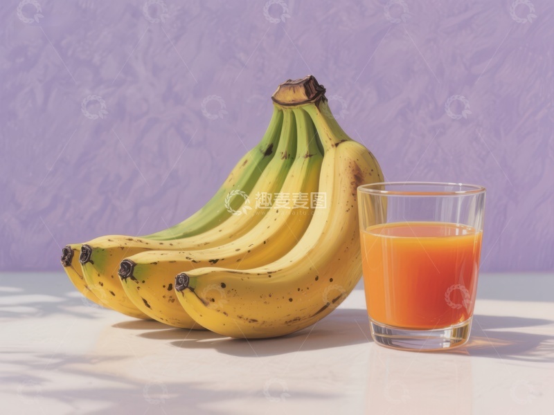 高清大图下载【趣麦麦图】香蕉与橙汁的静物组合