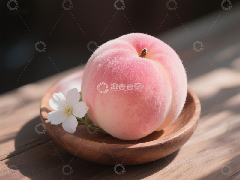高清大图下载【趣麦麦图】木盘上的桃子与花朵