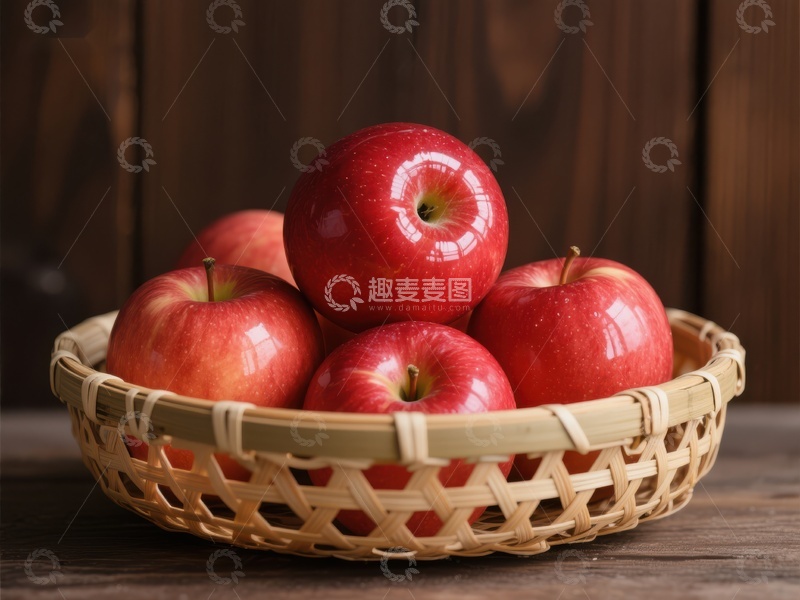 高清大图下载【趣麦麦图】竹篮中的红苹果