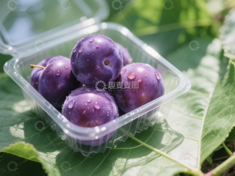 高清大图下载【趣麦麦图】新鲜李子装在透明塑料盒中