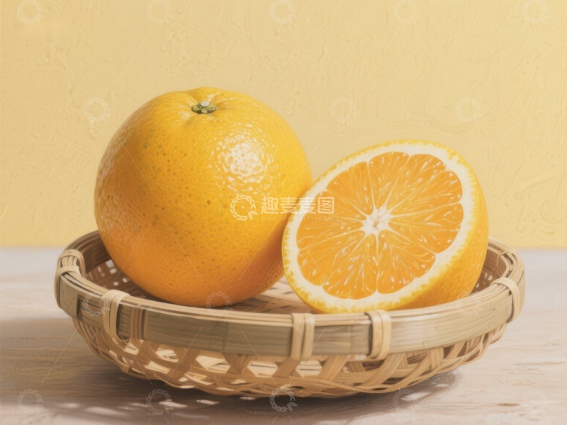 高清大图下载【趣麦麦图】新鲜橙子置于竹篮中