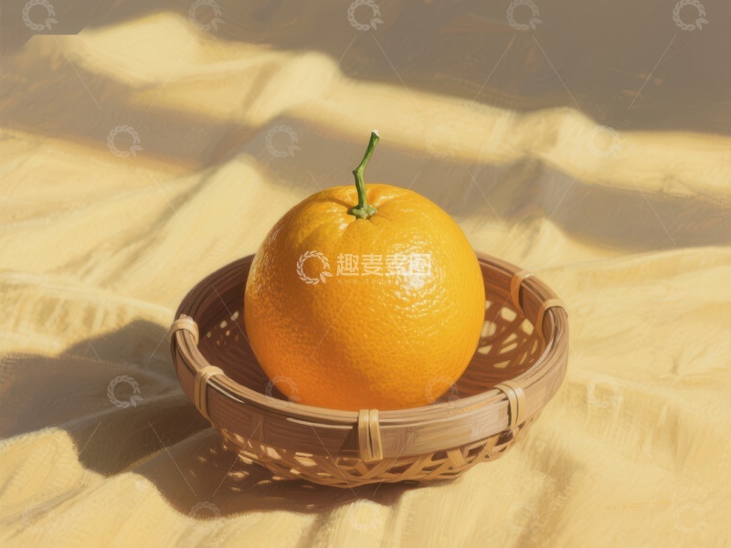 高清大图下载【趣麦麦图】橙子置于竹篮，阳光洒落其上