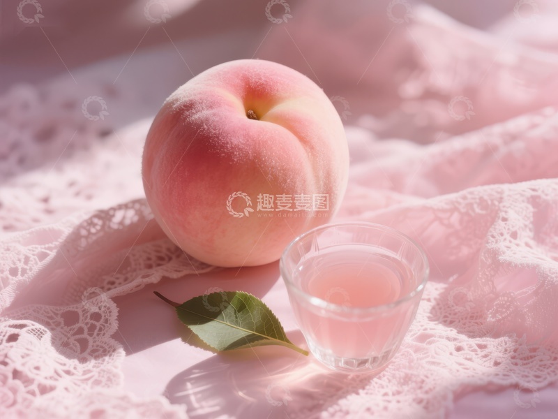 高清大图下载【趣麦麦图】-桃子与清酒，柔和光影下的静谧
