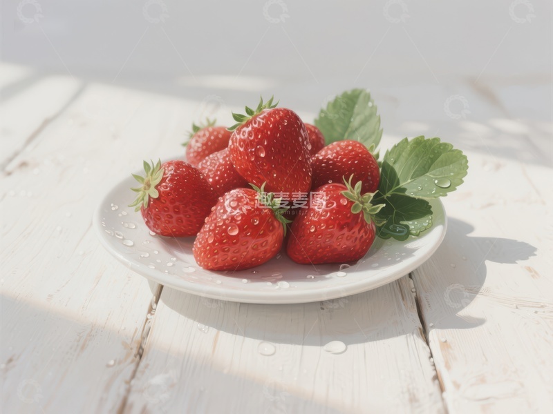 高清大图下载【趣麦麦图】新鲜草莓置于白色盘中