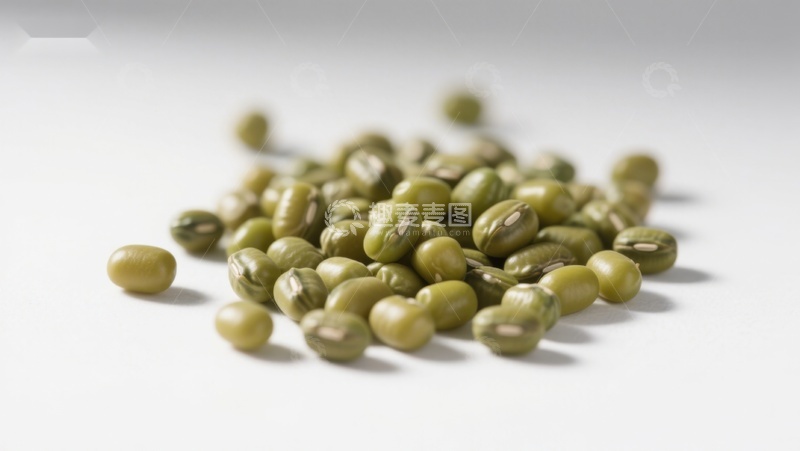 高清大图下载【趣麦麦图】绿色豆子散落于白色背景