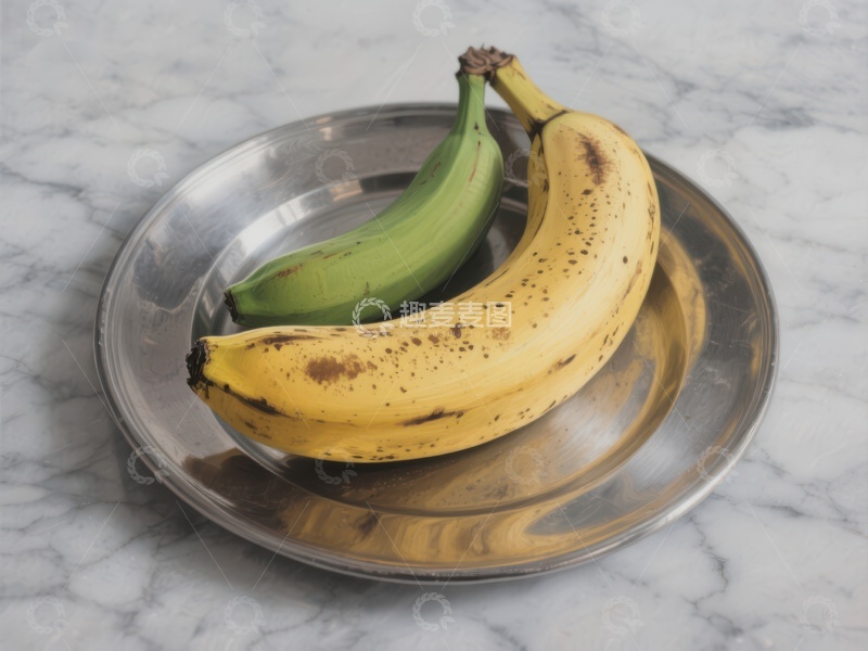 高清大图下载【趣麦麦图】盘中两根香蕉，一绿一黄