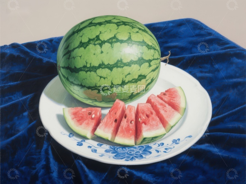 高清大图下载【趣麦麦图】切开的西瓜与整瓜静物图