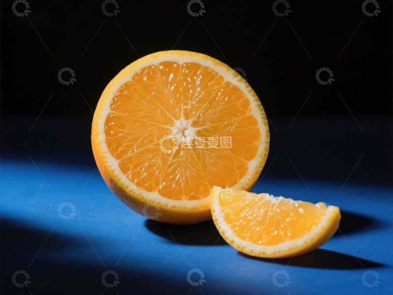 高清大图下载【趣麦麦图】切开的橙子，展示鲜艳果肉
