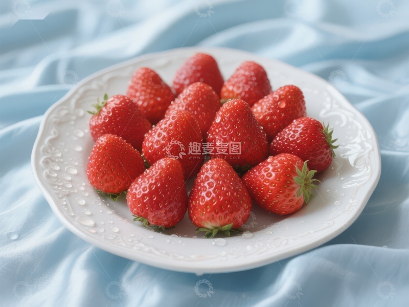 高清大图下载【趣麦麦图】新鲜草莓置于白色盘中
