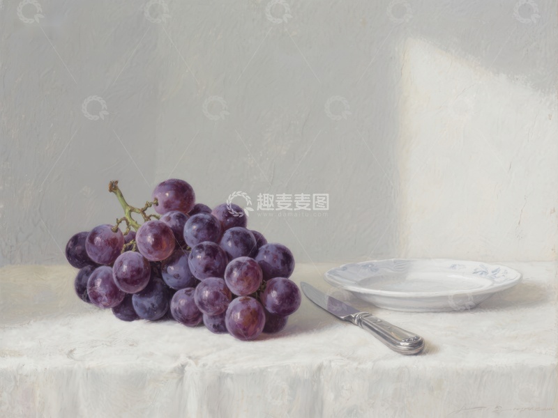 高清大图下载【趣麦麦图】静物画中的葡萄与盘子