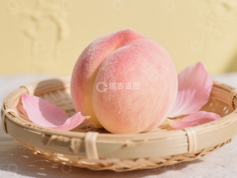 高清大图下载【趣麦麦图】新鲜桃子置于竹篮中