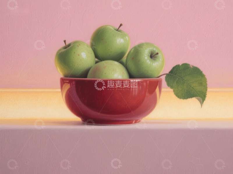 高清大图下载【趣麦麦图】红碗中的青苹果