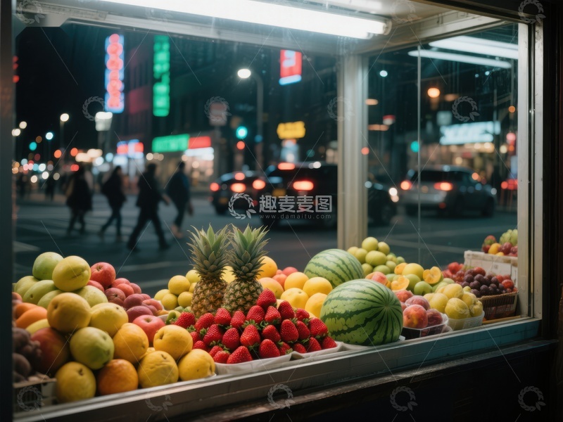 高清大图下载【趣麦麦图】夜市水果摊窗展示