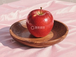 红苹果置于木质盘中