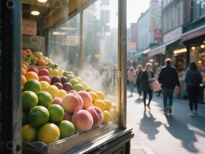 高清大图下载【趣麦麦图】街头水果摊的阳光与行人