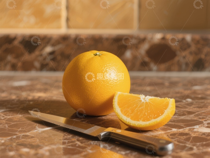 高清大图下载【趣麦麦图】切开的橙子与刀具