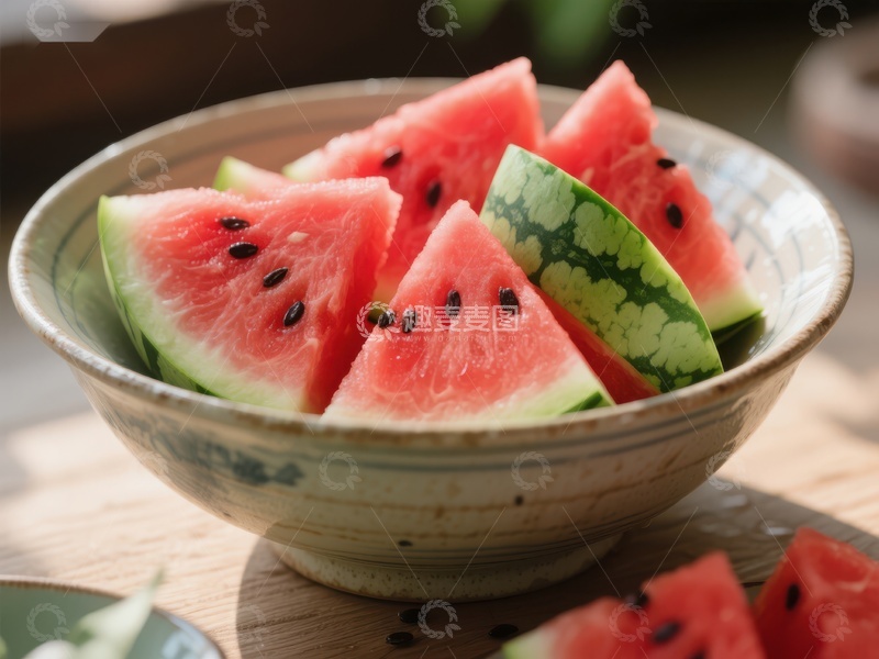高清大图下载【趣麦麦图】碗中新鲜切片西瓜