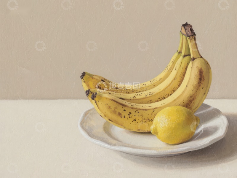高清大图下载【趣麦麦图】香蕉与柠檬的静物画