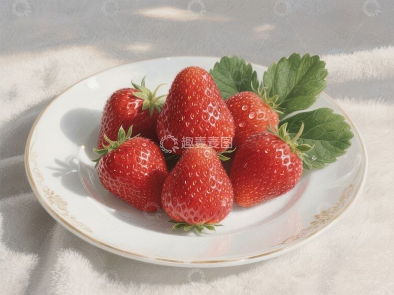 高清大图下载【趣麦麦图】新鲜草莓置于白色盘中