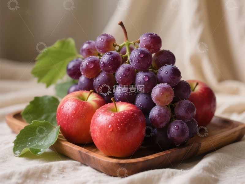 高清大图下载【趣麦麦图】新鲜葡萄与苹果的静物组合