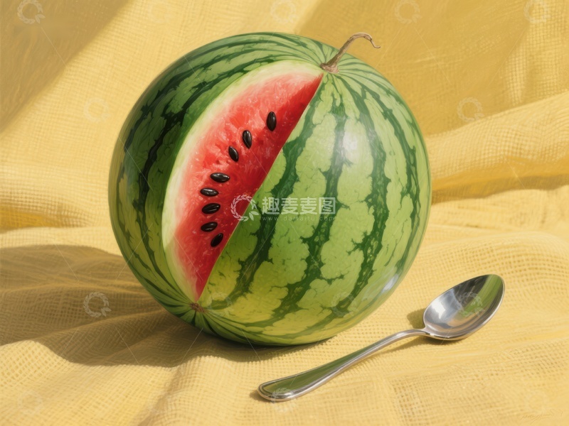 高清大图下载【趣麦麦图】切片西瓜与银勺