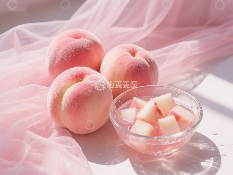 高清大图下载【趣麦麦图】新鲜桃子与切块果肉的甜美展示