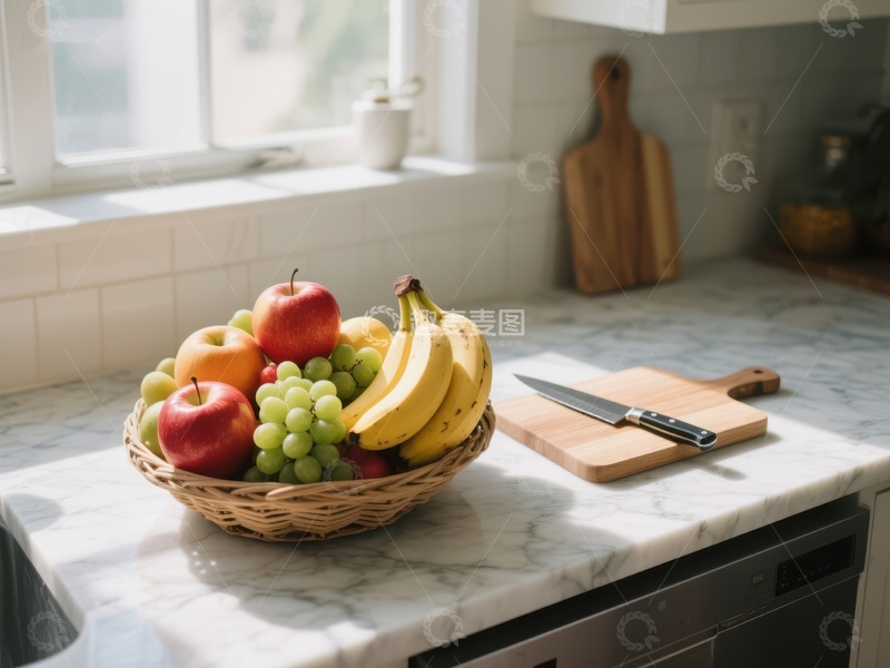 高清大图下载【趣麦麦图】厨房台面上的水果篮