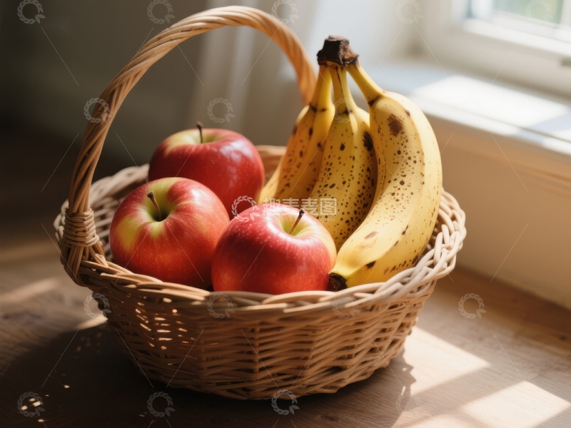 高清大图下载【趣麦麦图】篮子里的苹果和香蕉