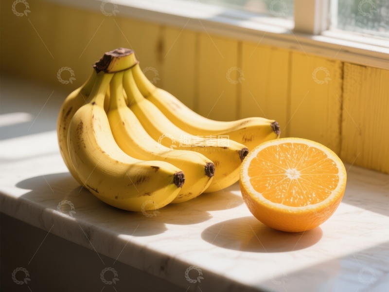 高清大图下载【趣麦麦图】阳光下的香蕉与橙子